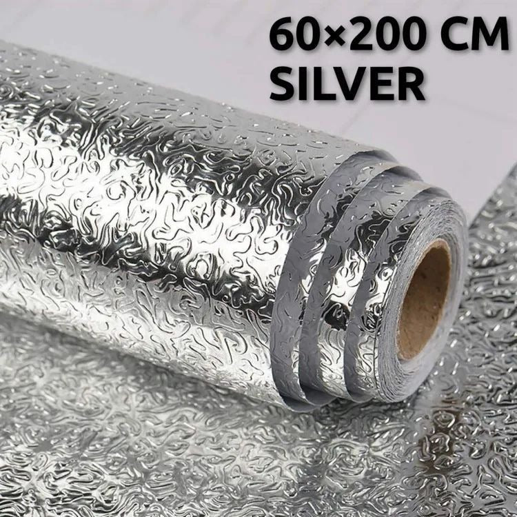 60ÌÑ200cm (2meter) - Silver Foil Kitchen Oil Proof Waterproof Sticker Aluminum Foil Sheet Kitchen Stove Cabinet Stickers Self Adhesive Wallpapers