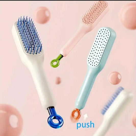 Self Cleaning Magic Hair Brush, One-click Cleaning Telescopic Hair Comb (Random Color) ( Without Box )